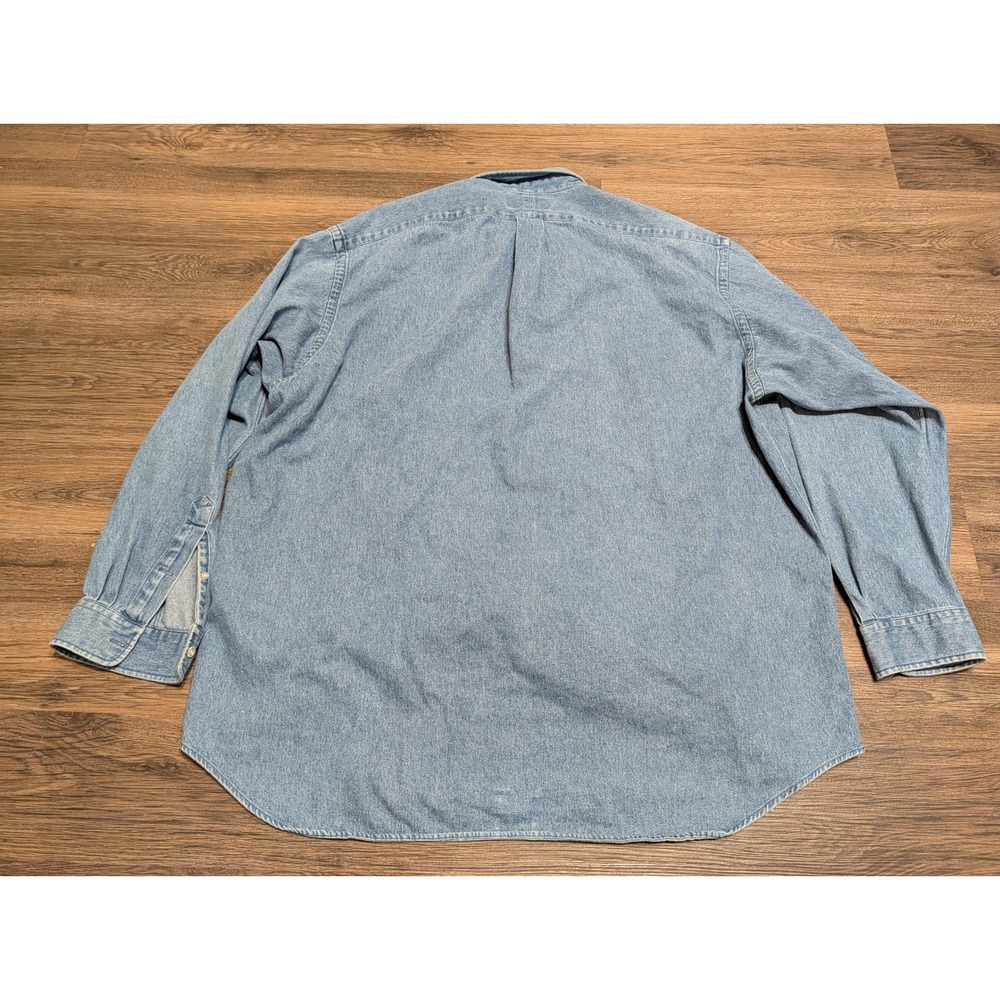 Ralph Lauren Blaire Mens XXL Blue Denim Long Sleeve Button Down Shirt Red Pony - Picture 2 of 4